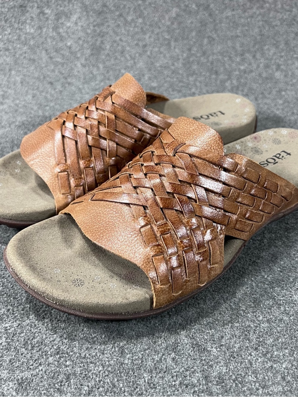 Taos Guru Sandals Brown Woven Leather Slide Comfort Womens Size 7 Open Toe Boho